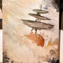 Peinture sur toile "bateau en plein tempête